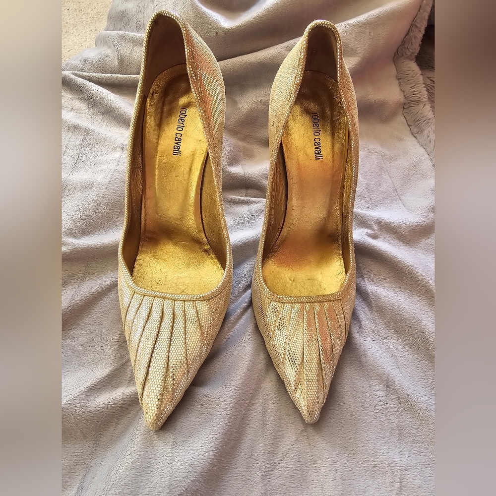 Roberto Cavalli Genuine leather sequin pumps